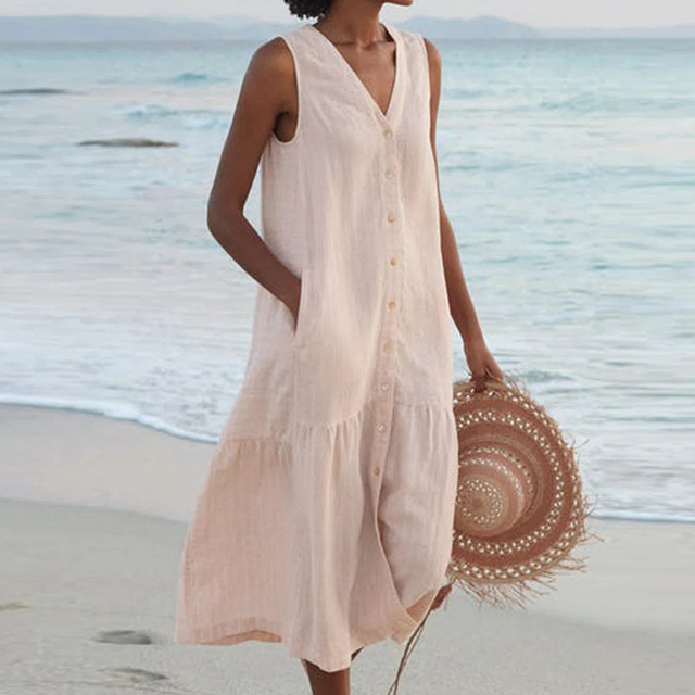 Mealla – Sleeveless Buttoned Midi Dress