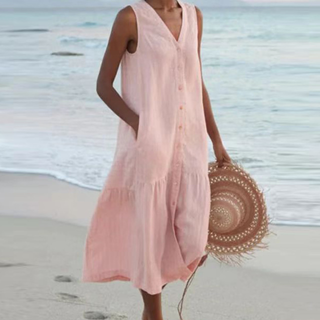 Mealla – Sleeveless Buttoned Midi Dress