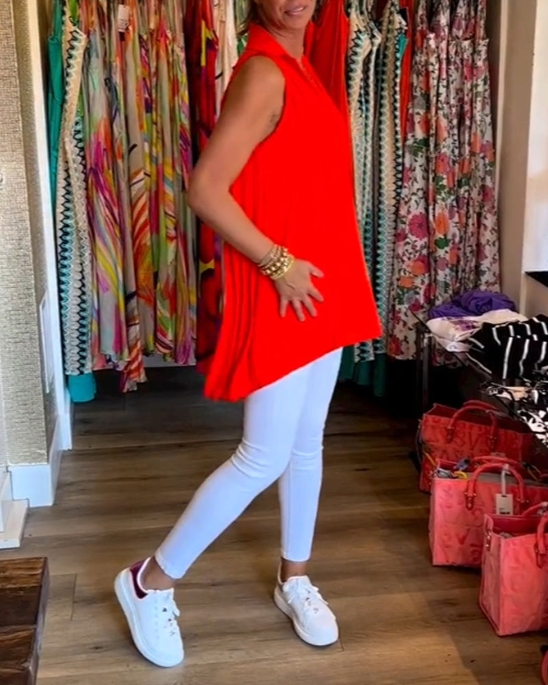 Natalie™ | Women’s Sleeveless Top with Ruffles and Lapels