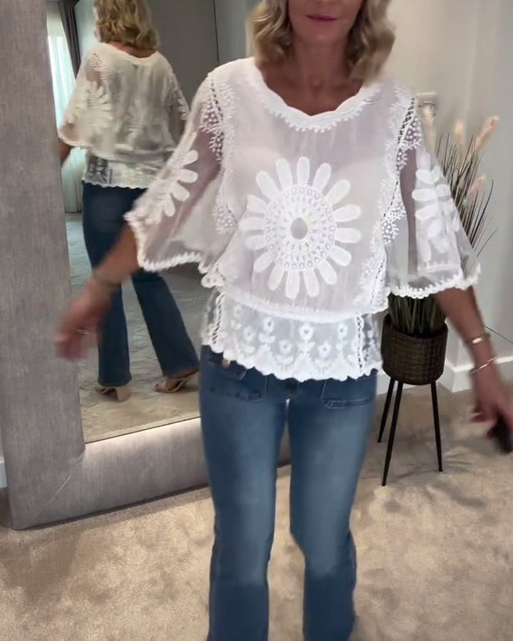 Claire™ | Women’s Embroidered Lace Batwing Blouse