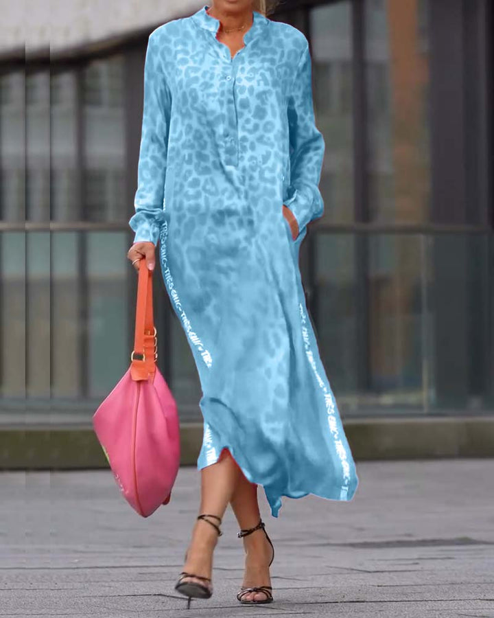 Hailey™ | Women’s Long Sleeve Leopard Print Dress with Slit