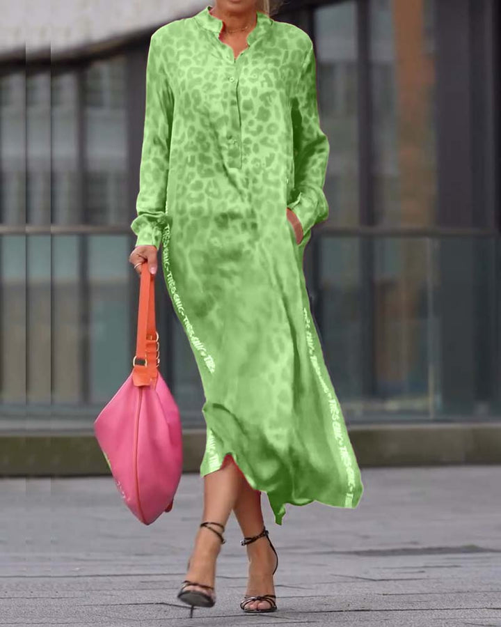 Hailey™ | Women’s Long Sleeve Leopard Print Dress with Slit