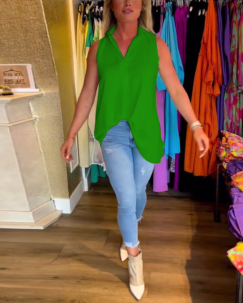 Natalie™ | Women’s Sleeveless Top with Ruffles and Lapels