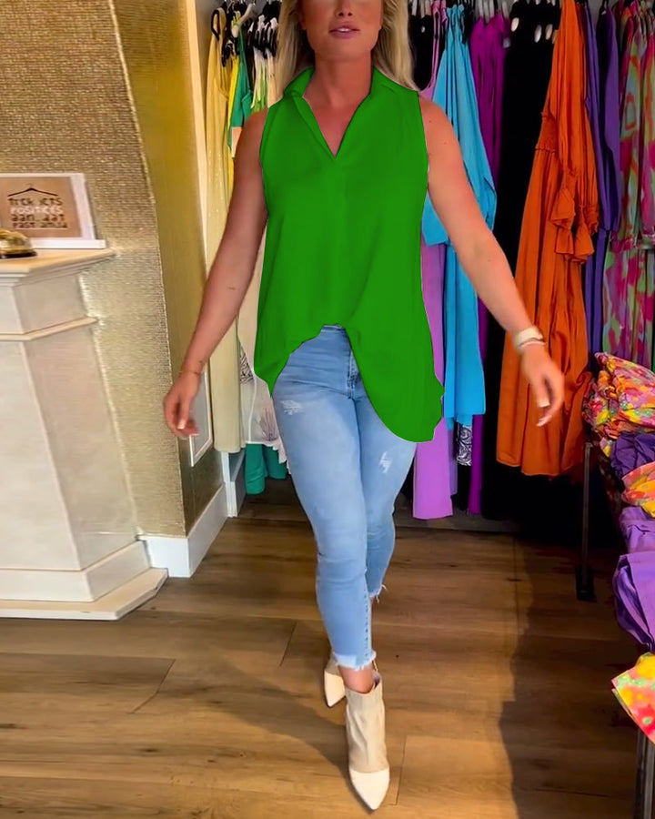 Natalie™ | Women’s Sleeveless Top with Ruffles and Lapels