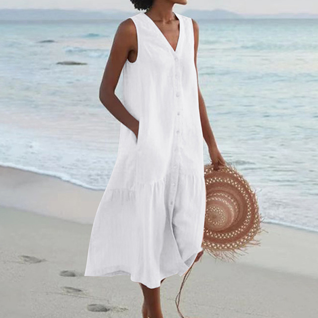 Mealla – Sleeveless Buttoned Midi Dress