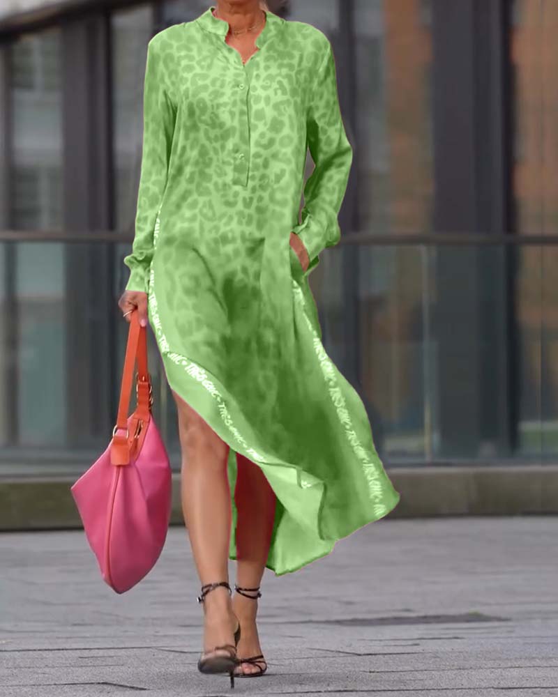 Hailey™ | Women’s Long Sleeve Leopard Print Dress with Slit