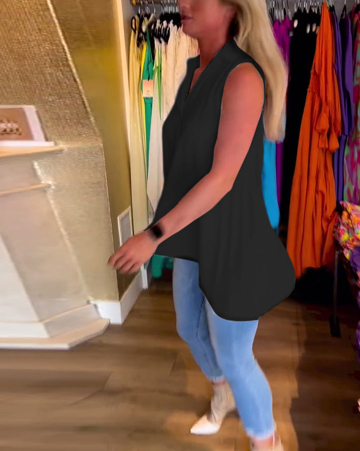Natalie™ | Women’s Sleeveless Top with Ruffles and Lapels