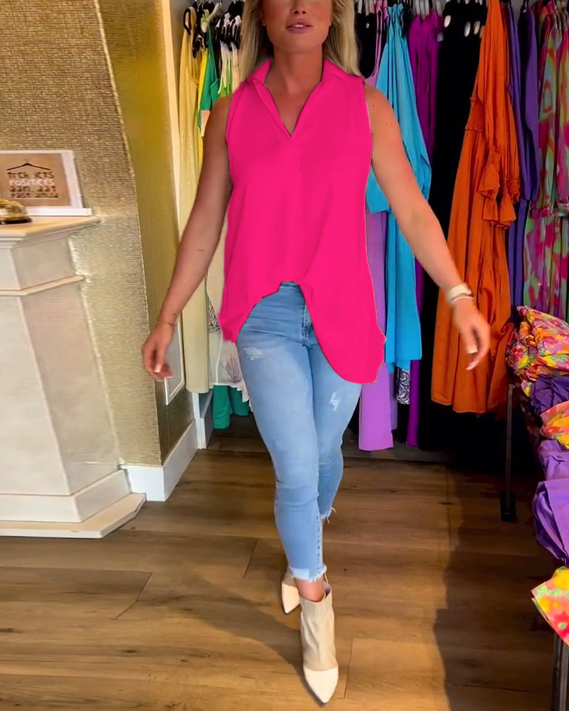 Natalie™ | Women’s Sleeveless Top with Ruffles and Lapels