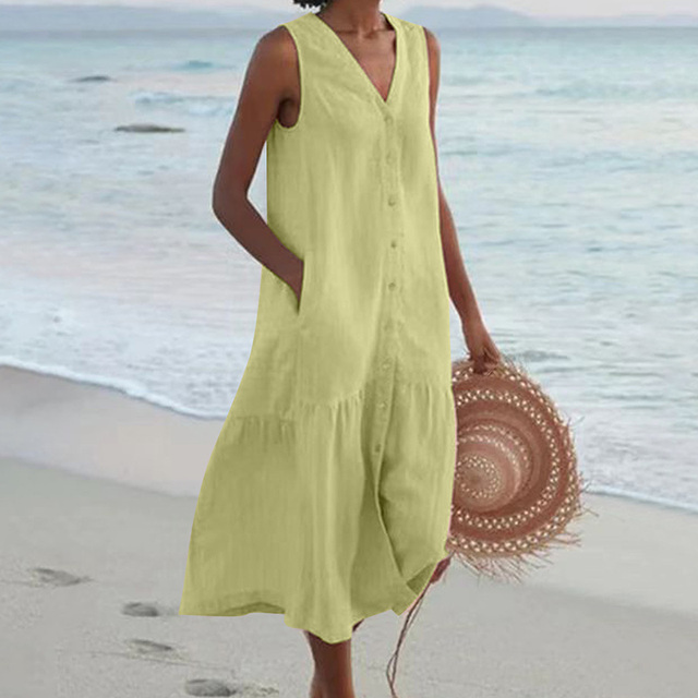 Mealla – Sleeveless Buttoned Midi Dress