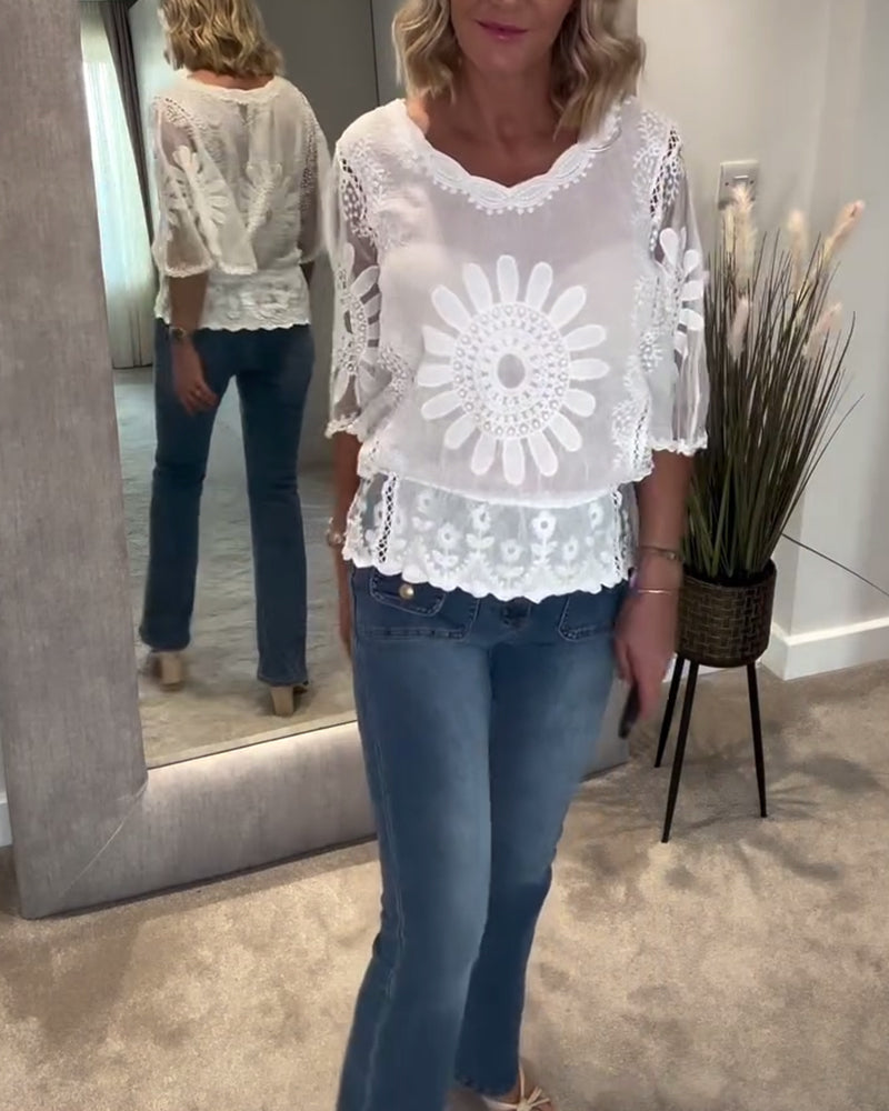 Claire™ | Women’s Embroidered Lace Batwing Blouse
