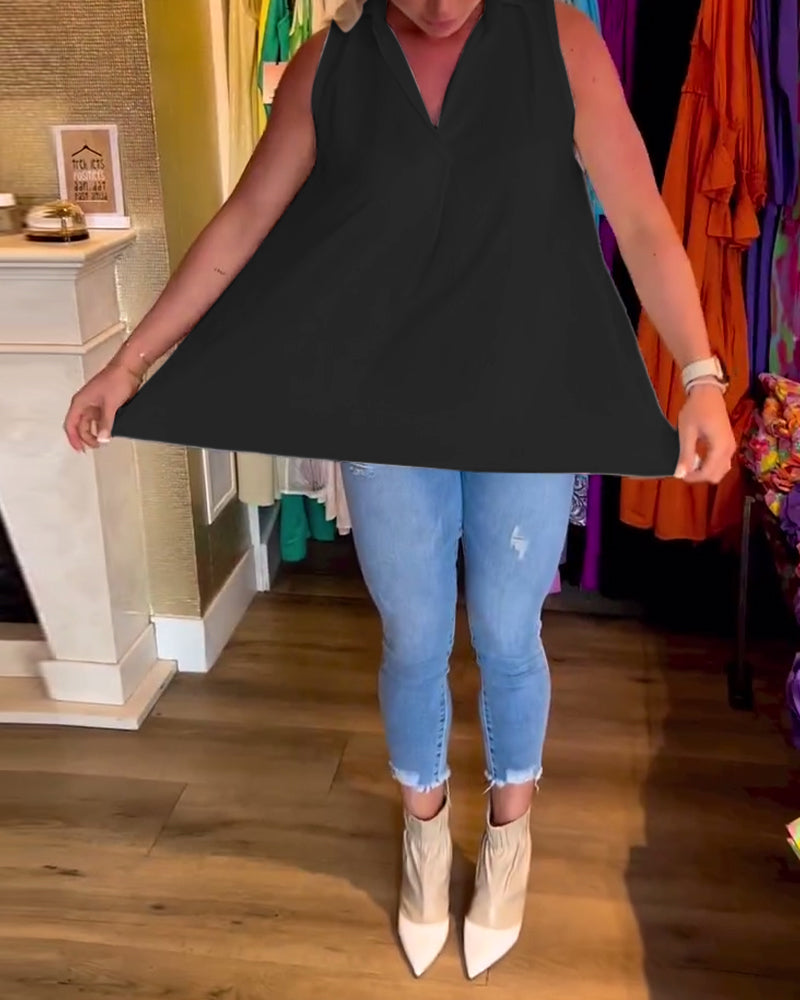 Natalie™ | Women’s Sleeveless Top with Ruffles and Lapels