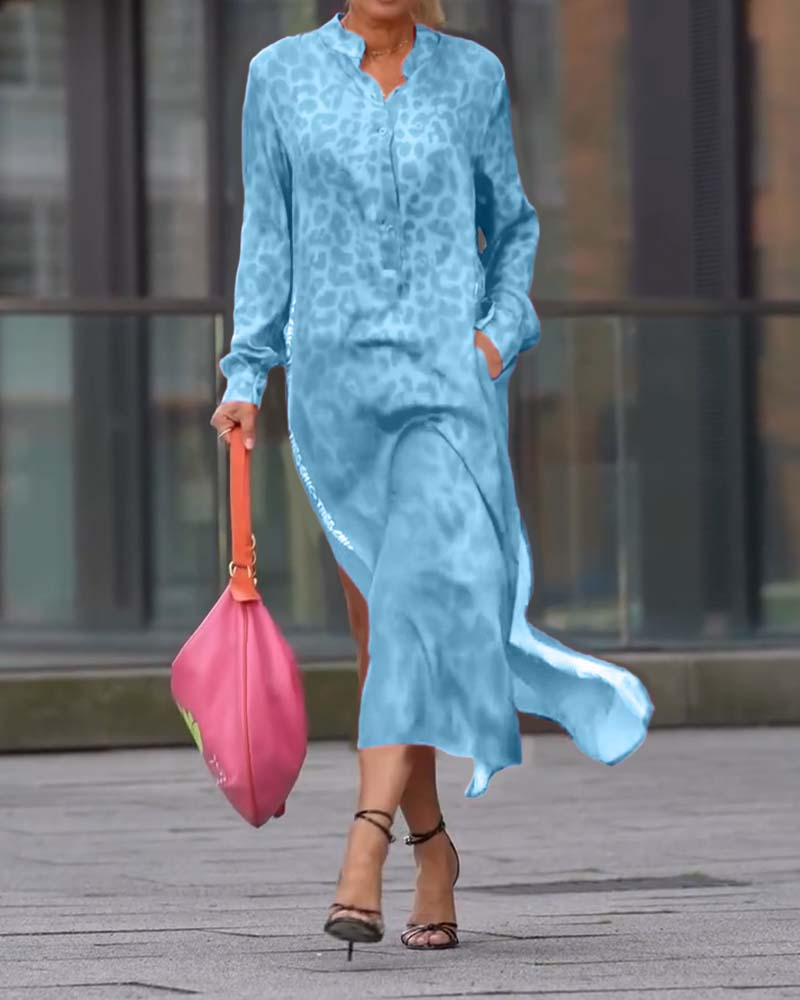 Hailey™ | Women’s Long Sleeve Leopard Print Dress with Slit