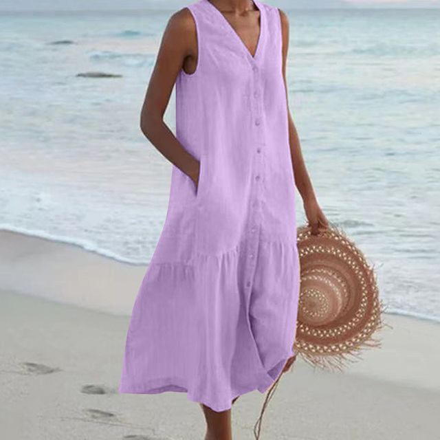 Mealla – Sleeveless Buttoned Midi Dress