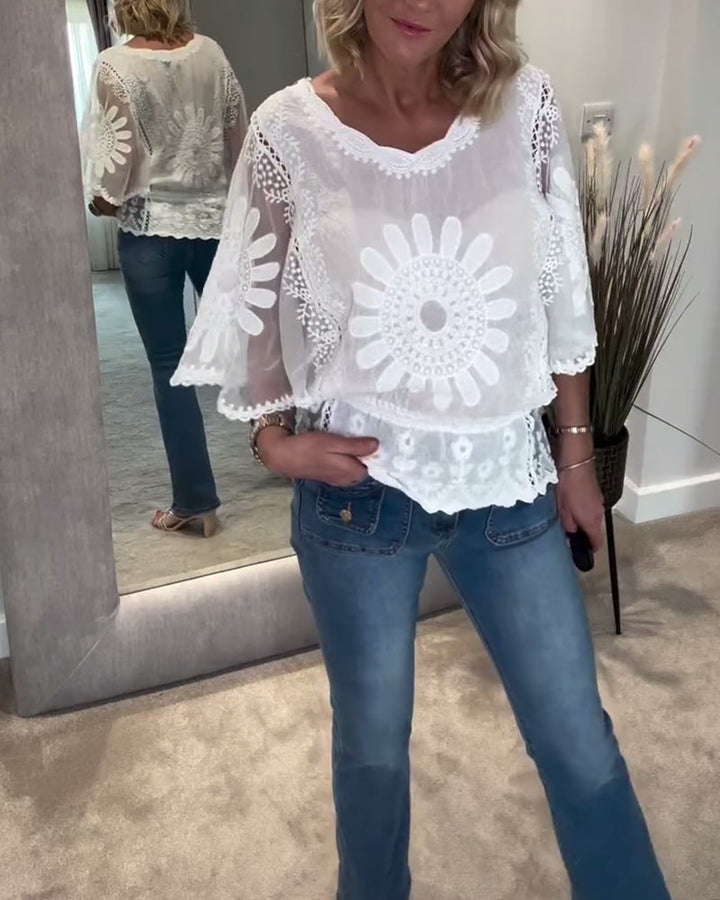 Claire™ | Women’s Embroidered Lace Batwing Blouse