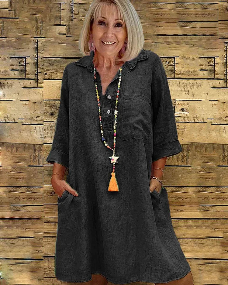 Diorabel – Casual Shirt Collar Tunic Dress