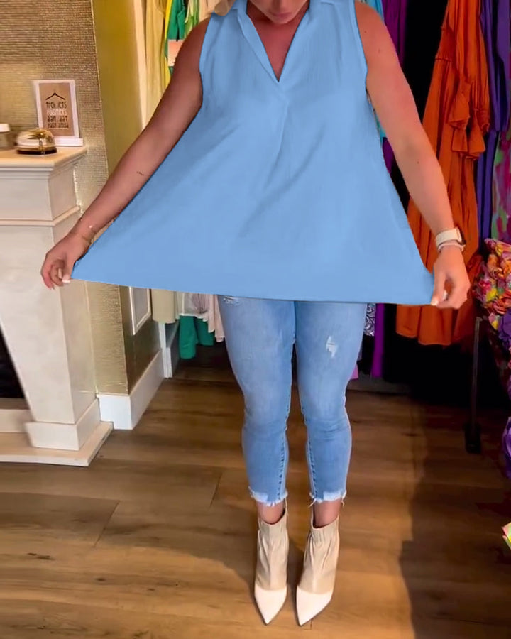 Natalie™ | Women’s Sleeveless Top with Ruffles and Lapels