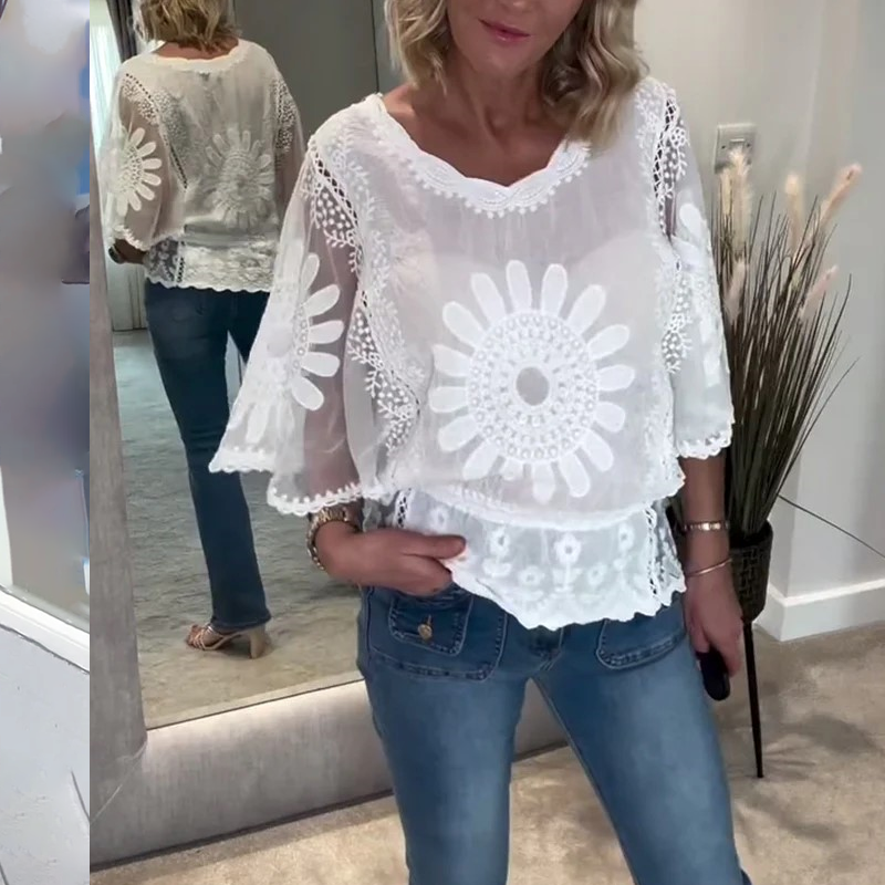 Claire™ | Women’s Embroidered Lace Batwing Blouse