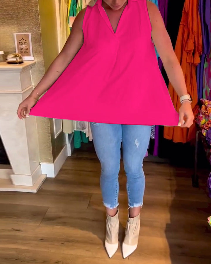 Natalie™ | Women’s Sleeveless Top with Ruffles and Lapels
