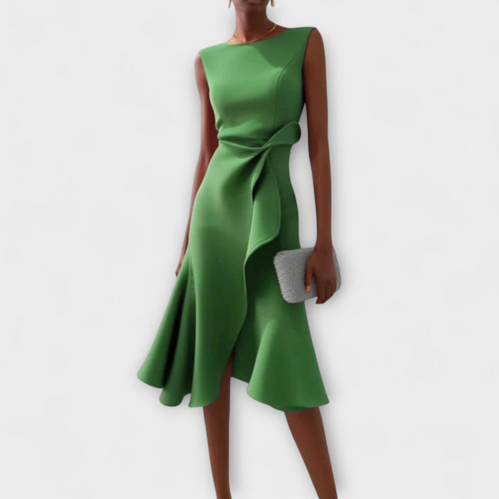 Éilis – Draped Asymmetric Midi Dress