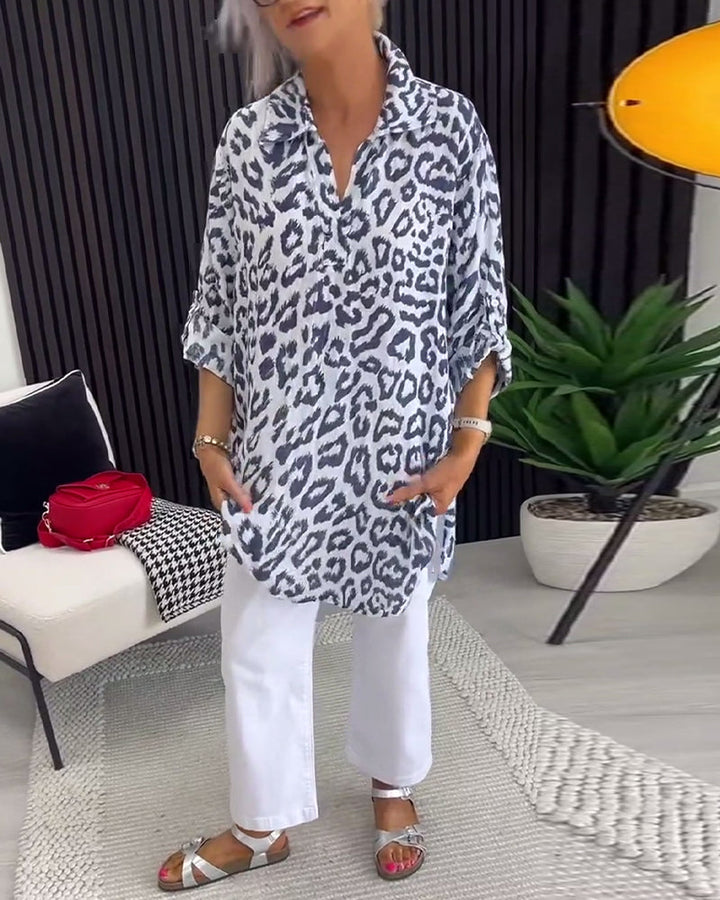 Maya™ | Women’s Blouse with Collar and Leopard Print