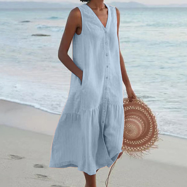 Mealla – Sleeveless Buttoned Midi Dress
