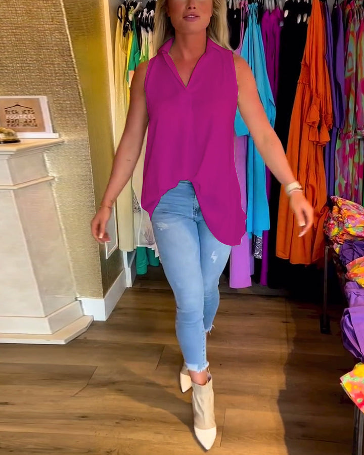 Natalie™ | Women’s Sleeveless Top with Ruffles and Lapels