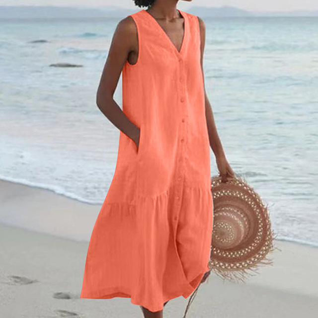 Mealla – Sleeveless Buttoned Midi Dress