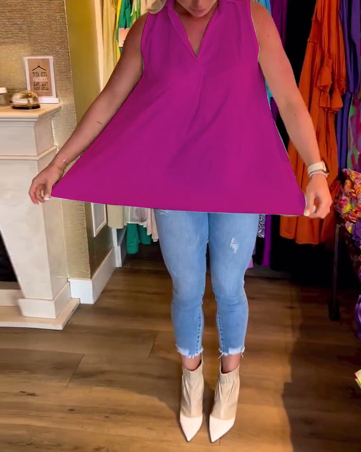 Natalie™ | Women’s Sleeveless Top with Ruffles and Lapels