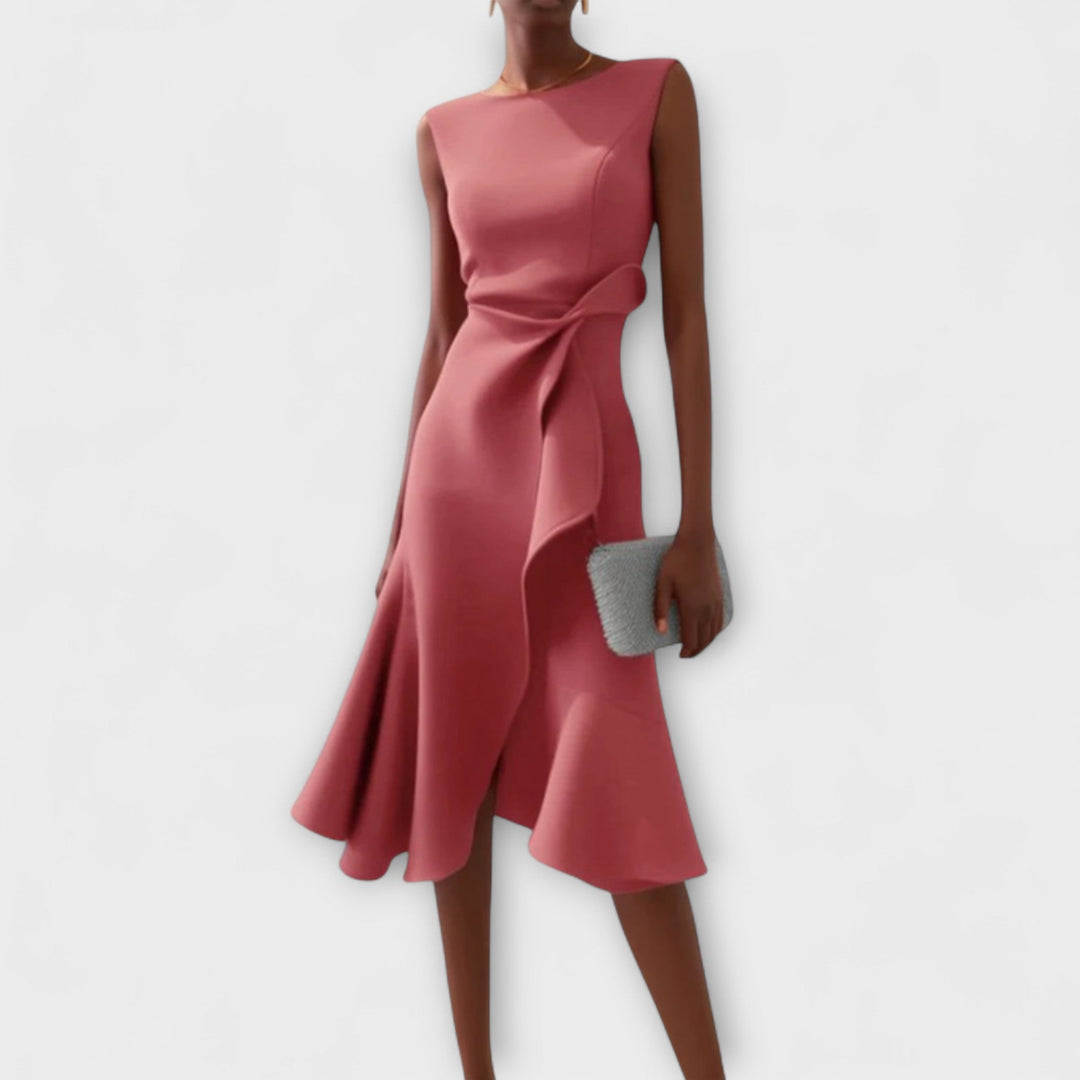 Éilis – Draped Asymmetric Midi Dress