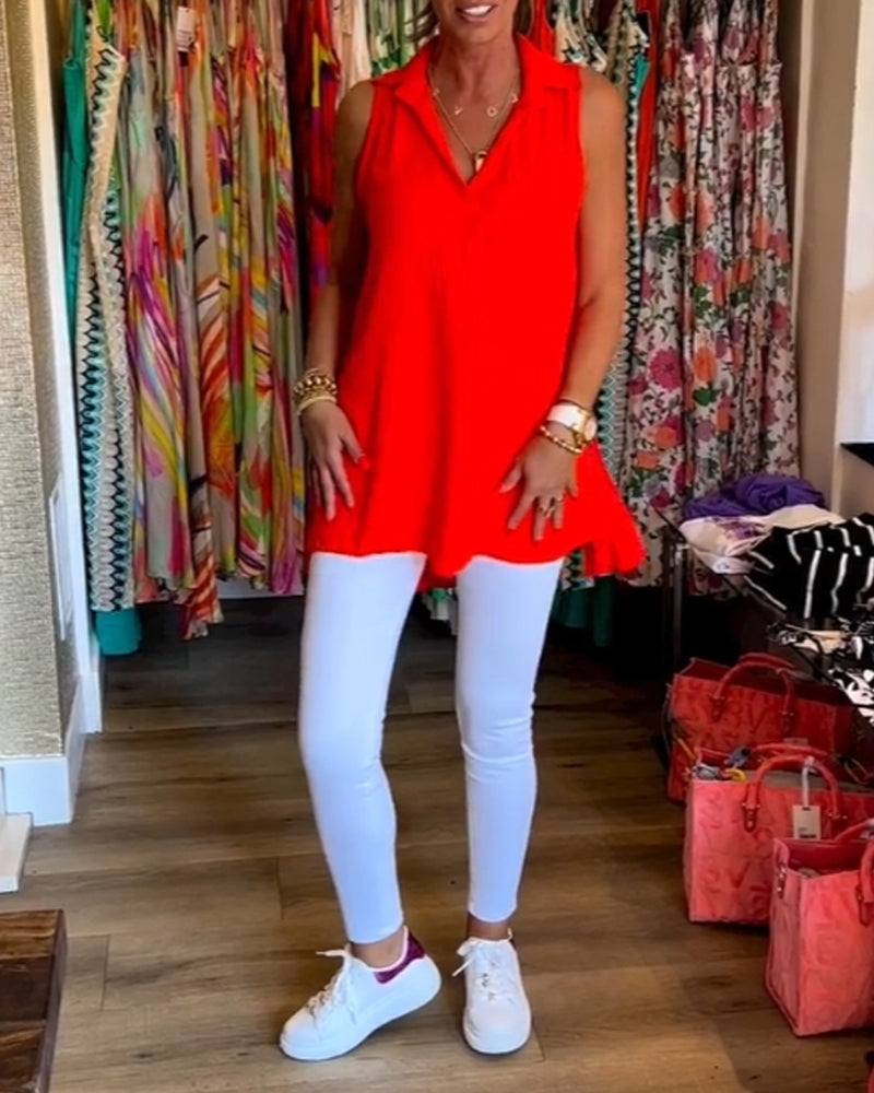 Natalie™ | Women’s Sleeveless Top with Ruffles and Lapels