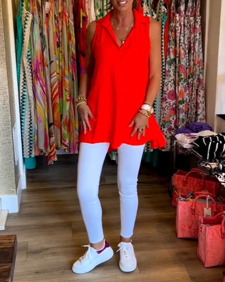 Natalie™ | Women’s Sleeveless Top with Ruffles and Lapels