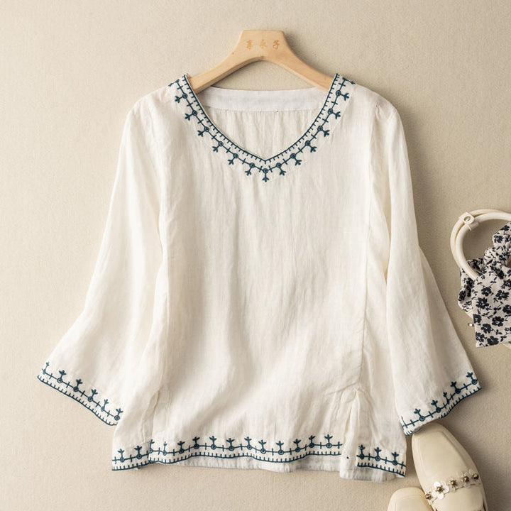Saoirse – Embroidered V-Neck Blouse