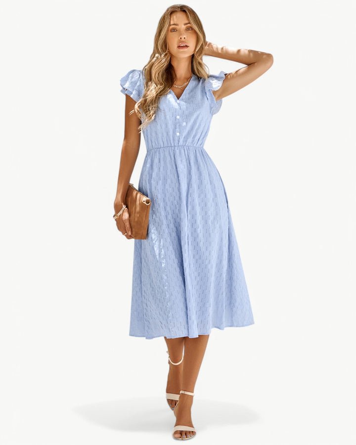 Lara™ | Midi Dress with V-neck and Ruffle Sleeves