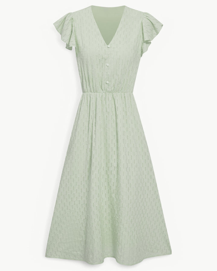 Lara™ | Midi Dress with V-neck and Ruffle Sleeves