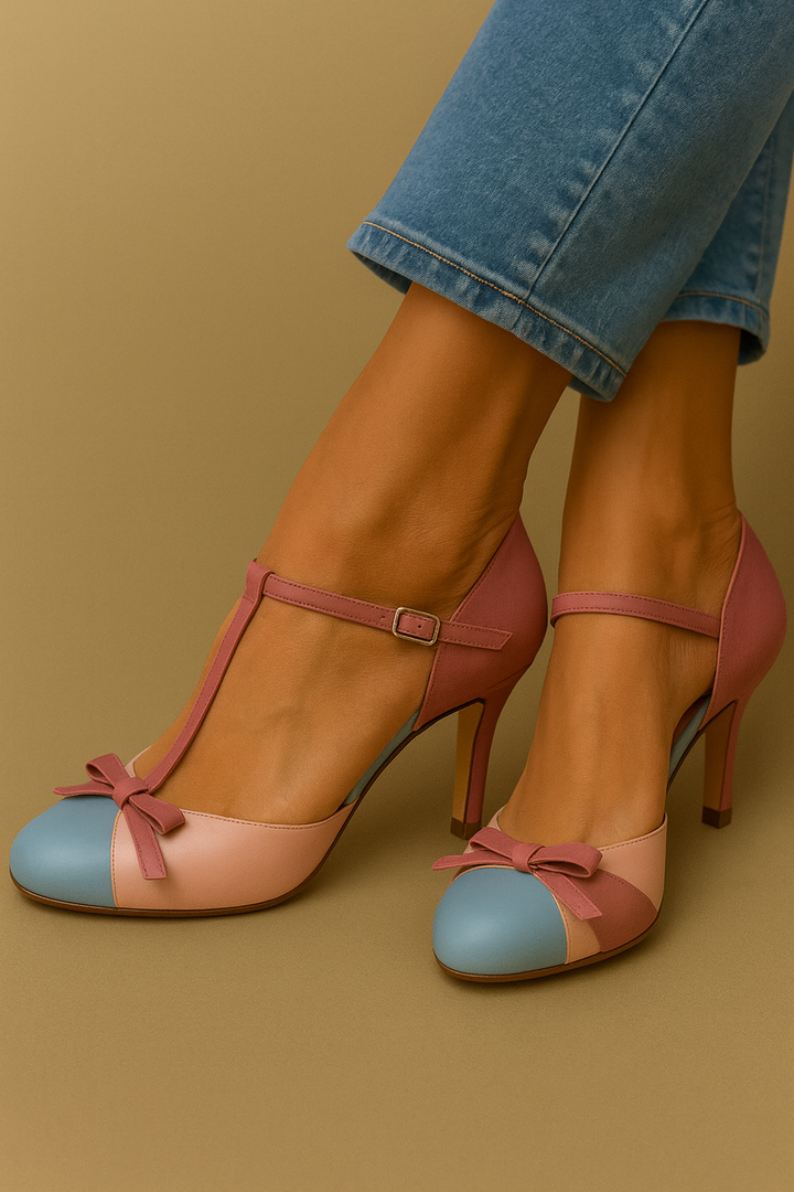 Bellarosa - Colourful Heels with Bow and Strap