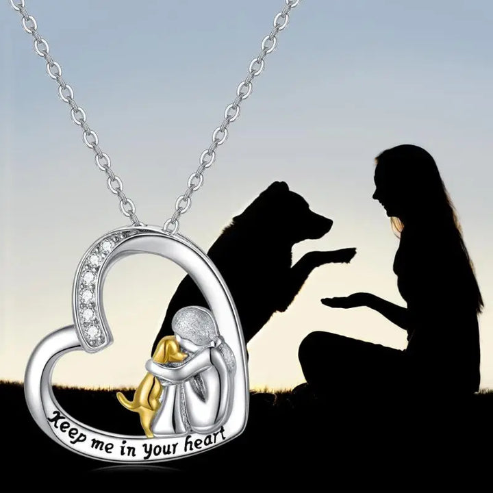Silver Necklace – Heart & Dog Design with Zirconia