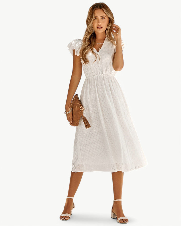 Lara™ | Midi Dress with V-neck and Ruffle Sleeves