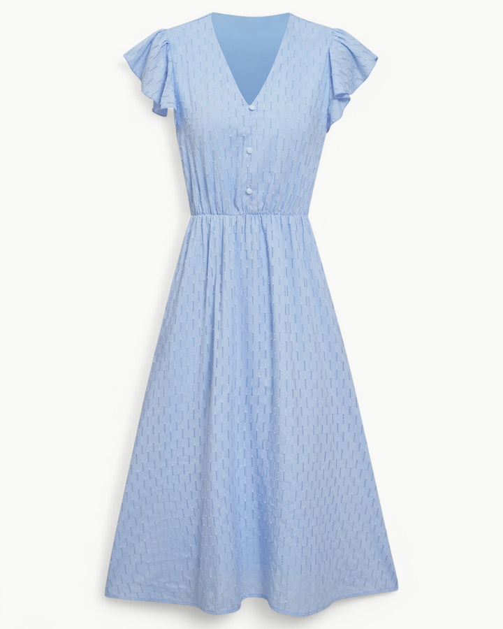 Lara™ | Midi Dress with V-neck and Ruffle Sleeves