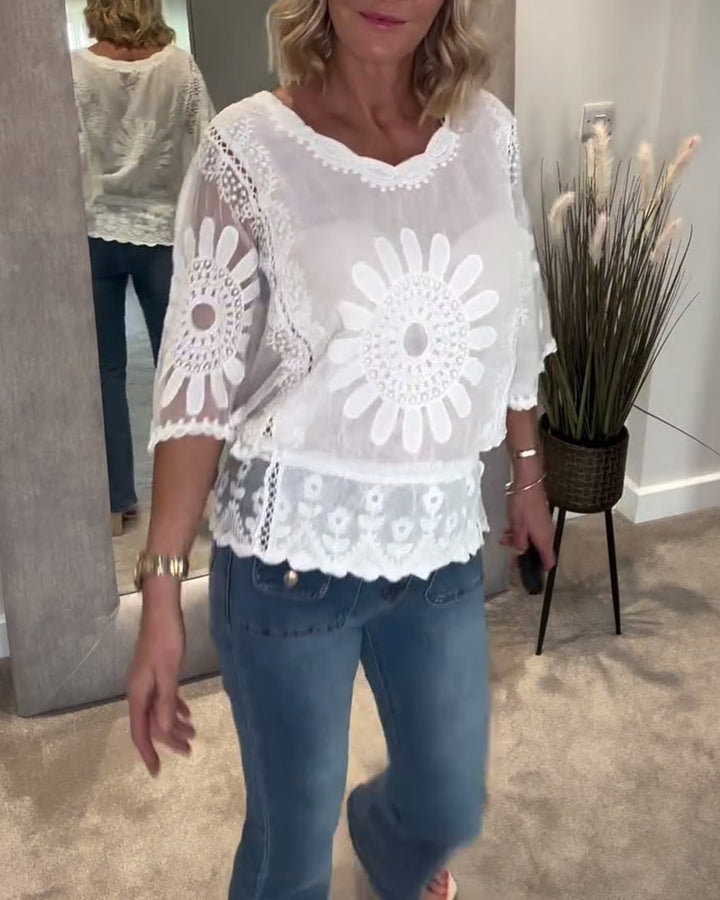 Claire™ | Women’s Embroidered Lace Batwing Blouse