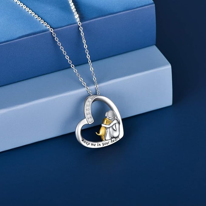 Silver Necklace – Heart & Dog Design with Zirconia