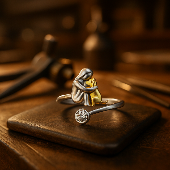 Silver Dog Ring wit Zirconia – Adjustable & Handmade