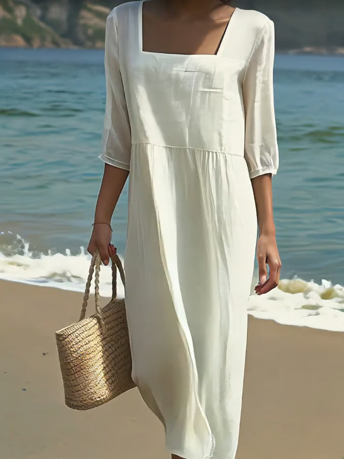 Vira – Linen Dress with a Square Neckline