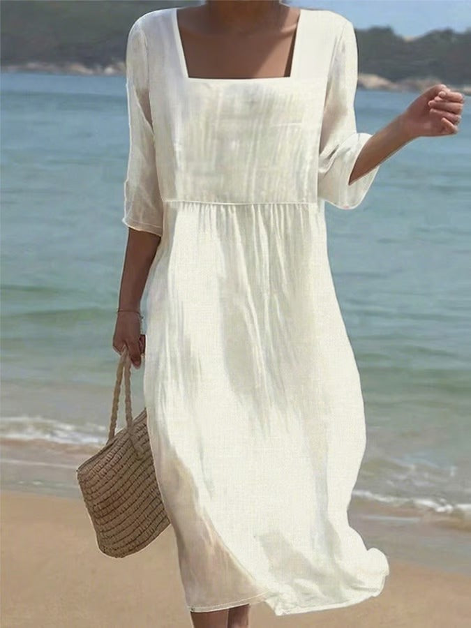 Vira – Linen Dress with a Square Neckline