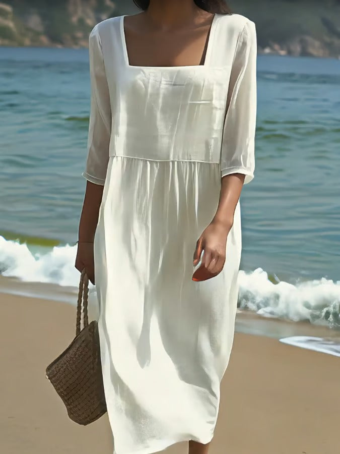Vira – Linen Dress with a Square Neckline