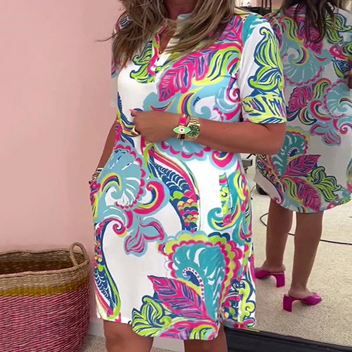 Heloise™ | Colorful Printed V-Neck Dress