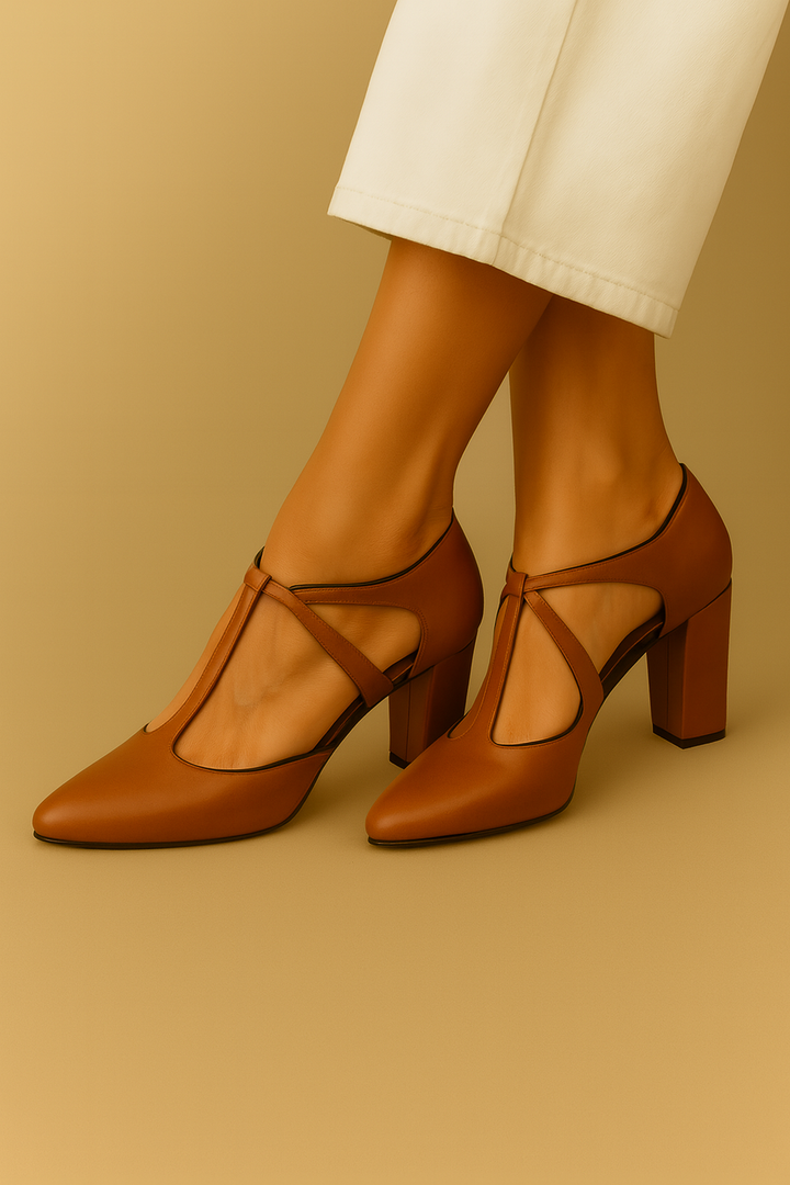 Velmira - Retro Heels with Chunky Heel and Ankle Strap